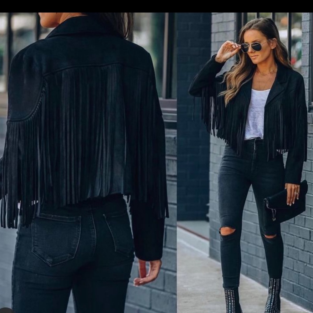 Black Fringe Suede Jacket